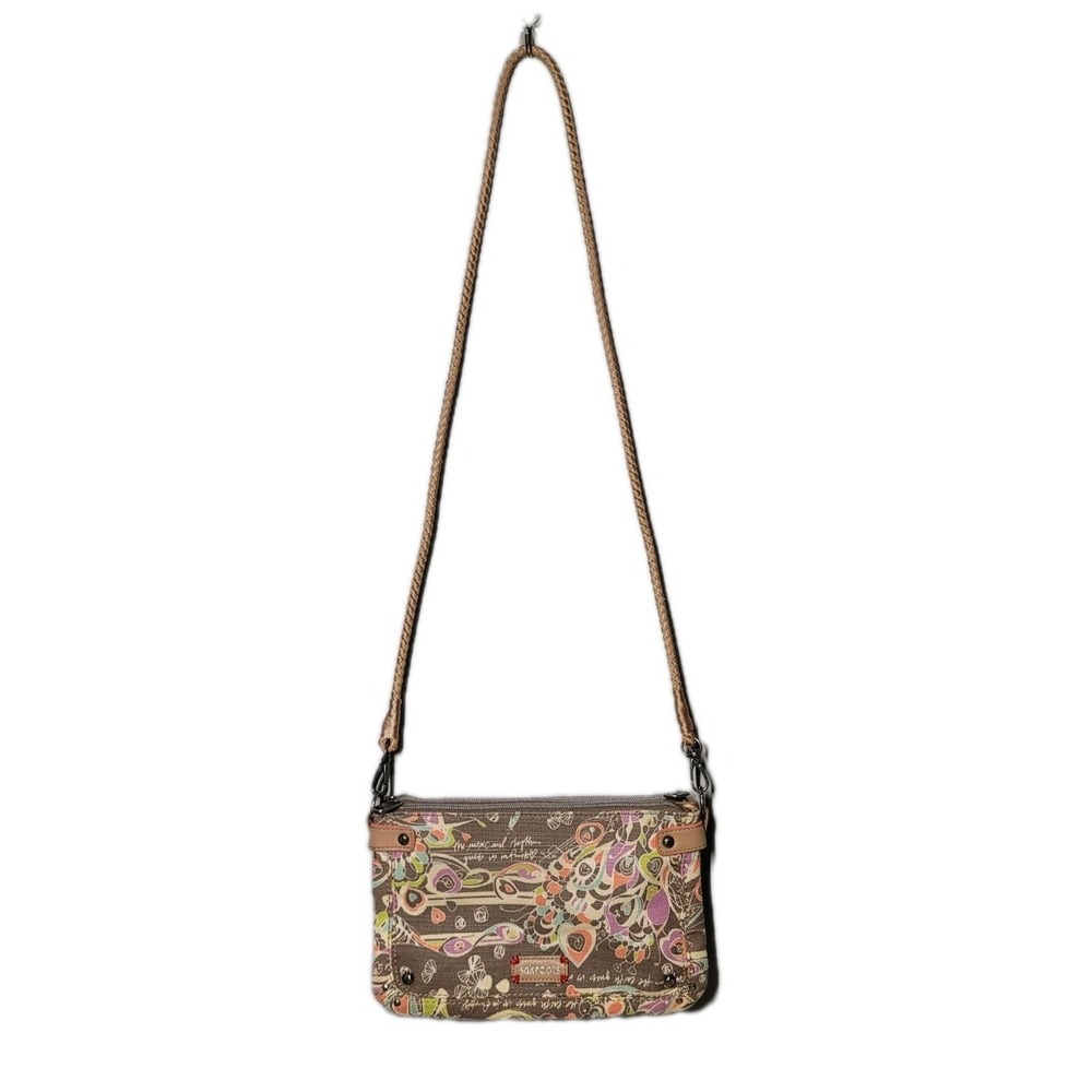 Sakroots Mini Purse Peace Love Song Heart Print Crossbody Jute